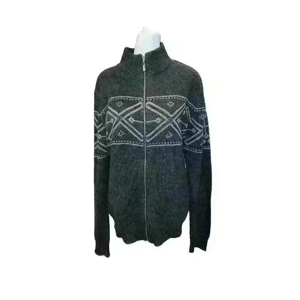 Neve Men's Medium Full Zip Cardigan Sweater Gray Merino Wool Nordic Fair Isle